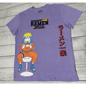 Naruto Shippuden T Shirt Ichiraku Ramen Mens XL Lavender Embroidered Colorful